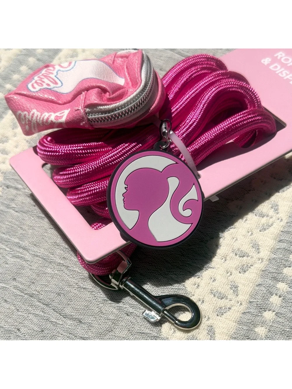 Buckle-Down Barbie Rope Leash + Waste Dispenser Pouch Charm Hot Pink 4-ft NWT